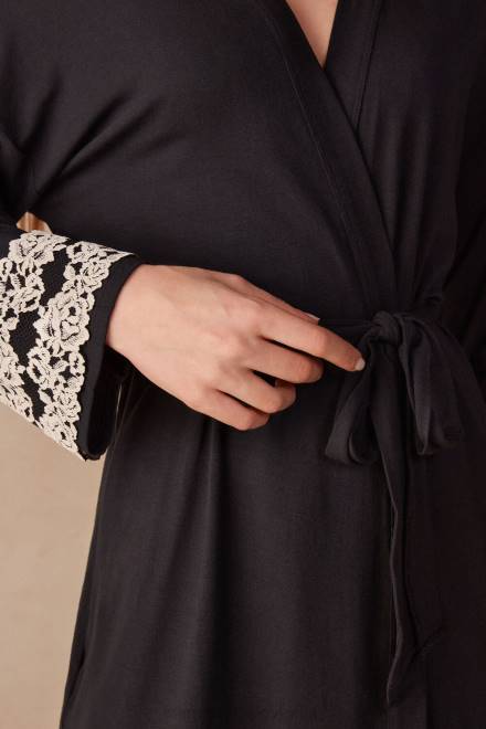 Intimissimi ženske 9887-črna/slonokoščena oblačila 2R8X1644 modalni negliže z lepimi rožami