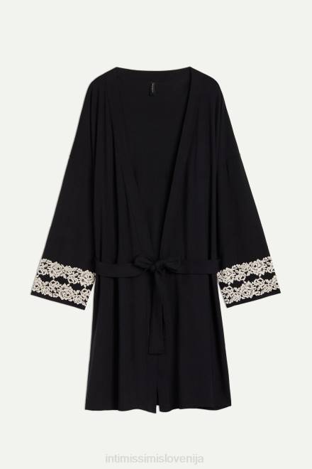 Intimissimi ženske 9887-črna/slonokoščena oblačila 2R8X1644 modalni negliže z lepimi rožami