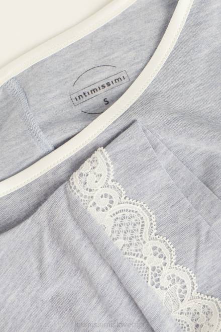 Intimissimi ženske 009j-svetlo modra melanž oblačila 2R8X1634 modalni top s kratkimi rokavi in ​​čipkastim detajlom