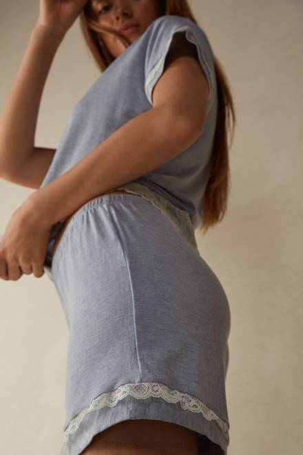 Intimissimi ženske 009j-svetlo modra melanž oblačila 2R8X1635 modalne kratke hlače s čipkastimi detajli