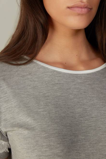 Intimissimi ženske 031-svetlo siv melanž oblačila 2R8X1672 modalni top s kratkimi rokavi in ​​čipkastim detajlom