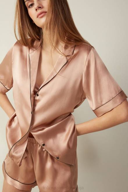 Intimissimi ženske 163i-saten roza oblačila 2R8X1645 satenasta srajca s kratkimi rokavi in ​​kontrastno obrobo