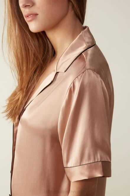 Intimissimi ženske 163i-saten roza oblačila 2R8X1645 satenasta srajca s kratkimi rokavi in ​​kontrastno obrobo