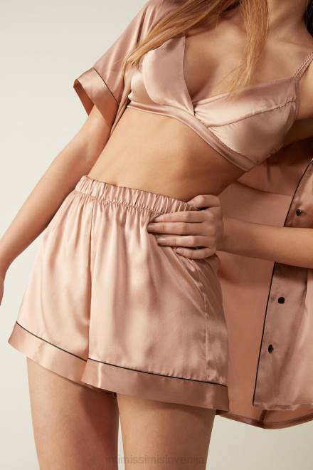 Intimissimi ženske 163i-saten roza oblačila 2R8X1646 svilene kratke hlače s kontrastno obrobo