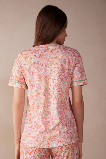 Intimissimi ženske 240j-poletni tisk iz kašmirja oblačila 2R8X1511 bombažna majica supima ultrafresh s kratkimi rokavi za poletno potovanje