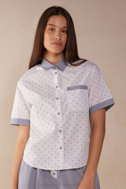 Intimissimi ženske 317j-santorini-tisk prašno bela oblačila 2R8X1507 bombažna srajca s kratkimi rokavi santorini view