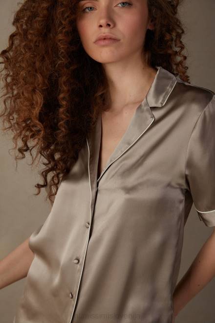 Intimissimi ženske 651i-pudrasto bež oblačila 2R8X1638 satenasta srajca s kratkimi rokavi in ​​kontrastno obrobo