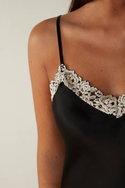 Intimissimi ženske 9887-črna/slonokoščena oblačila 2R8X1416 svilen top z lepimi rožicami in naramnicami