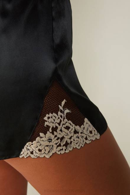 Intimissimi ženske 9887-črna/slonokoščena oblačila 2R8X1661 svilene kratke hlače z lepimi rožami