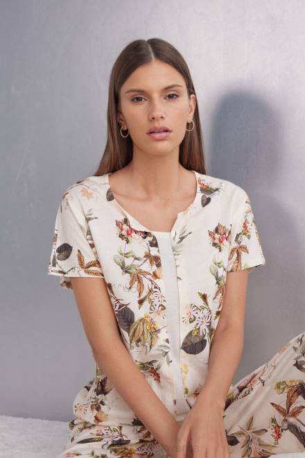 Intimissimi ženske 999i-st.jesenska botanika oblačila 2R8X1505 jesenski botanični bombažni top s kratkimi rokavi ultrafresh supima