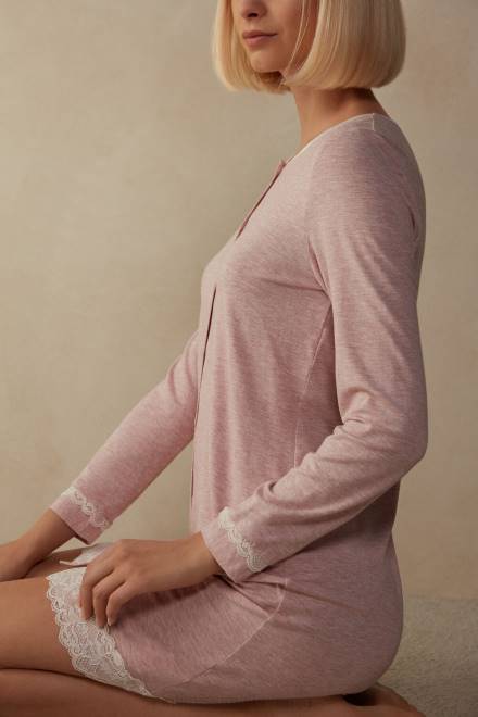 Intimissimi ženske 008j-svetlo roza melange oblačila 2R8X1618 spalna srajca na gumbe spredaj s čipkastim detajlom