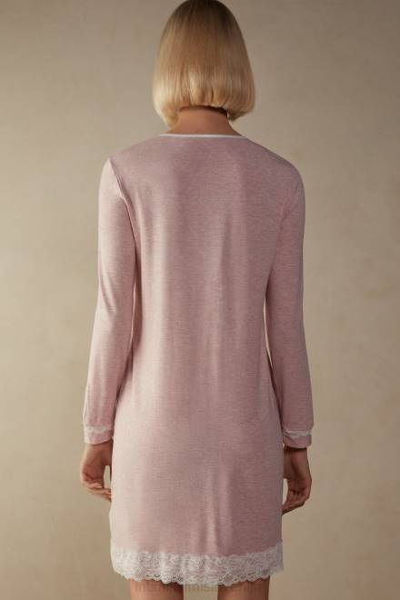 Intimissimi ženske 008j-svetlo roza melange oblačila 2R8X1618 spalna srajca na gumbe spredaj s čipkastim detajlom