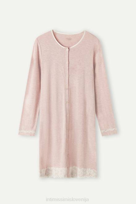 Intimissimi ženske 008j-svetlo roza melange oblačila 2R8X1618 spalna srajca na gumbe spredaj s čipkastim detajlom