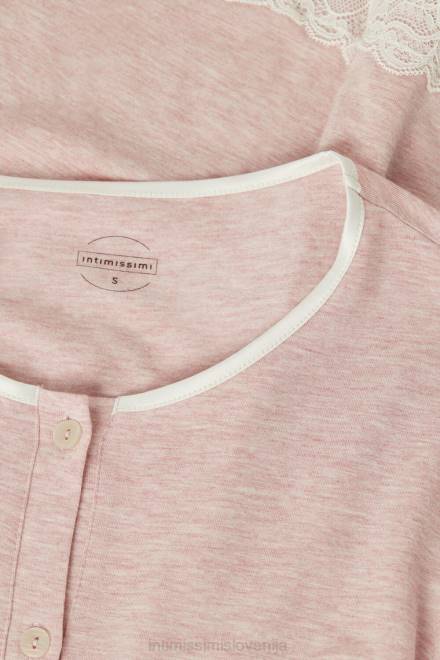 Intimissimi ženske 008j-svetlo roza melange oblačila 2R8X1618 spalna srajca na gumbe spredaj s čipkastim detajlom