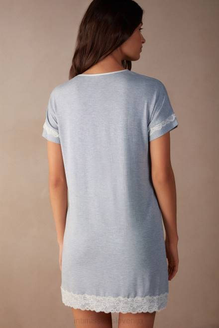 Intimissimi ženske 009j-svetlo modra melanž oblačila 2R8X1541 spalna srajca na gumbe s čipkastimi detajli