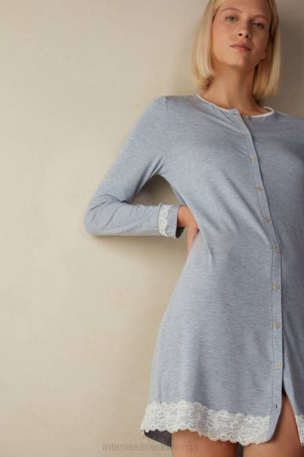 Intimissimi ženske 009j-svetlo modra melanž oblačila 2R8X1603 spalna srajca na gumbe spredaj s čipkastim detajlom