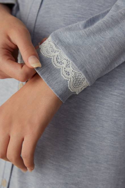 Intimissimi ženske 009j-svetlo modra melanž oblačila 2R8X1603 spalna srajca na gumbe spredaj s čipkastim detajlom