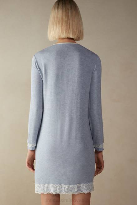 Intimissimi ženske 009j-svetlo modra melanž oblačila 2R8X1603 spalna srajca na gumbe spredaj s čipkastim detajlom