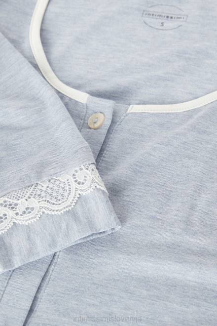 Intimissimi ženske 009j-svetlo modra melanž oblačila 2R8X1603 spalna srajca na gumbe spredaj s čipkastim detajlom