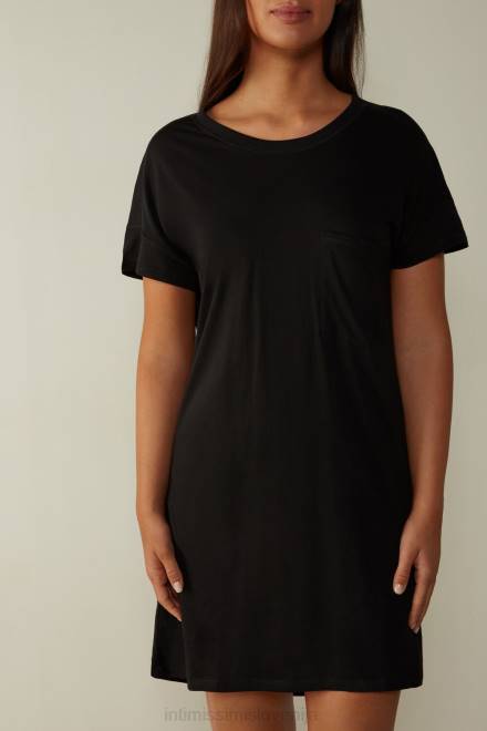 Intimissimi ženske 019-črna oblačila 2R8X1659 bombažna spalna srajca ultrafresh supima