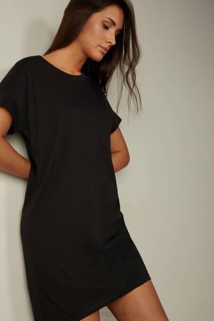 Intimissimi ženske 019-črna oblačila 2R8X1659 bombažna spalna srajca ultrafresh supima