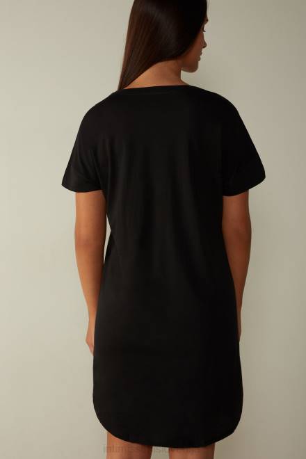 Intimissimi ženske 019-črna oblačila 2R8X1659 bombažna spalna srajca ultrafresh supima