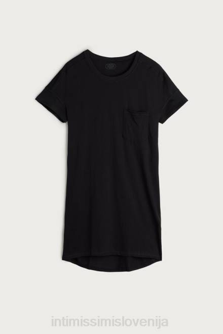 Intimissimi ženske 019-črna oblačila 2R8X1659 bombažna spalna srajca ultrafresh supima