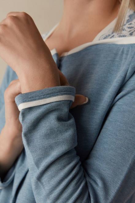 Intimissimi ženske 145j-svetlo modra melanž/prašno bela oblačila 2R8X1584 romantična spalnica v modalu z volneno spalno srajco na gumbe