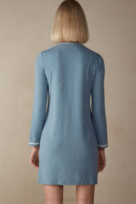 Intimissimi ženske 145j-svetlo modra melanž/prašno bela oblačila 2R8X1584 romantična spalnica v modalu z volneno spalno srajco na gumbe