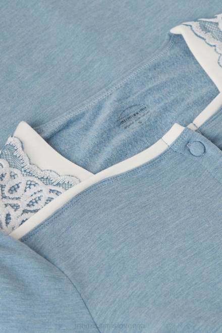 Intimissimi ženske 145j-svetlo modra melanž/prašno bela oblačila 2R8X1584 romantična spalnica v modalu z volneno spalno srajco na gumbe