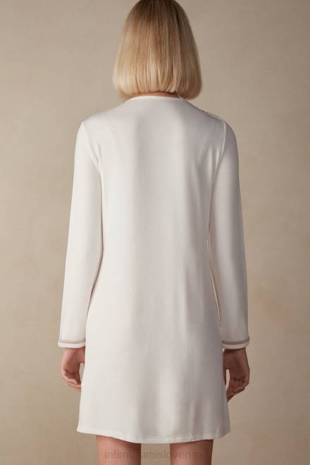 Intimissimi ženske 157j-pudrasto bela/starinsko roza oblačila 2R8X1587 romantična spalnica v modalu z volneno spalno srajco na gumbe