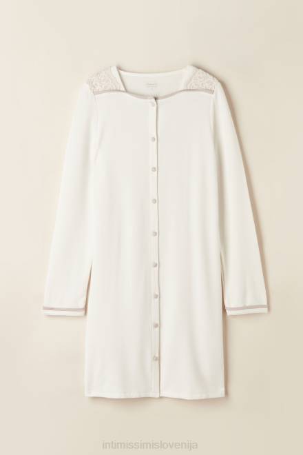 Intimissimi ženske 157j-pudrasto bela/starinsko roza oblačila 2R8X1587 romantična spalnica v modalu z volneno spalno srajco na gumbe