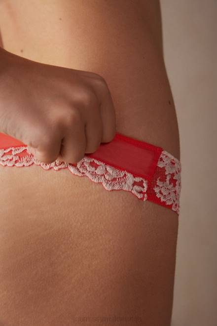 Intimissimi ženske 216j-ognjeno škrlat/slonokoščena spodnje perilo 2R8X952 brazilke s čudovitimi rožicami
