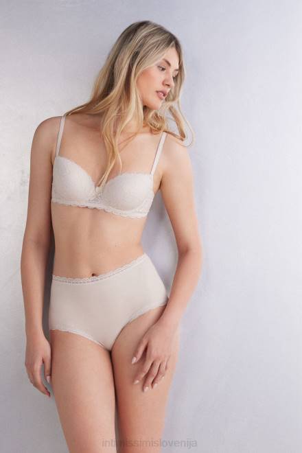 Intimissimi ženske 2280-roza svila spodnje perilo 2R8X919 francoske hlačke iz bombaža in čipke z visokim pasom