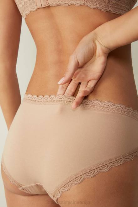 Intimissimi ženske 044-nežno bež spodnje perilo 2R8X1077 kratke hlače z visoko postavo iz čipke in bombaža