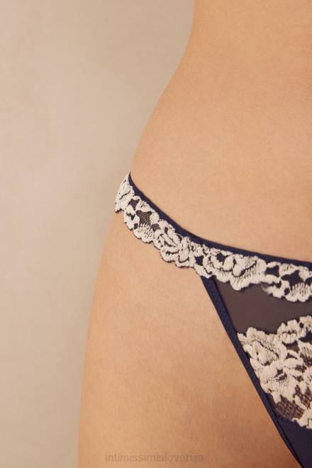 Intimissimi ženske 347i-globoko modra/vanilija spodnje perilo 2R8X944 tangice z lepimi cvetlicami s stranskimi naramnicami