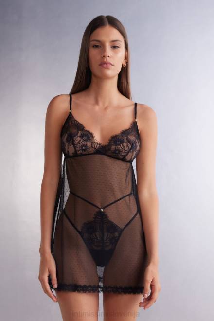 Intimissimi ženske 019-črna oblačila 2R8X1205 čutno cvetje til in čipka babydoll