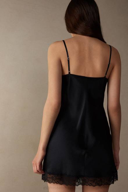 Intimissimi ženske 019-črna oblačila 2R8X1253 svilen kombinezon s čipkastim vstavkom