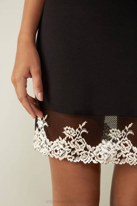 Intimissimi ženske 9887-črna/slonokoščena oblačila 2R8X1242 lepe rože modal slip