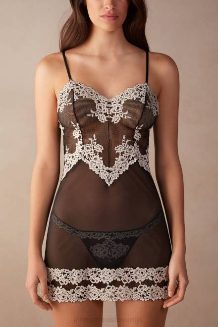 Intimissimi ženske 9887-črna/slonokoščena oblačila 2R8X1248 lepe rožice babydoll