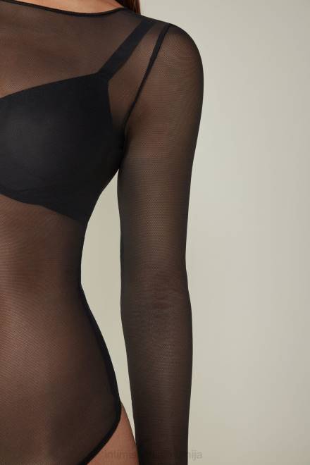 Intimissimi ženske 019-črna oblačila 2R8X1408 bodi iz tila z dolgimi rokavi