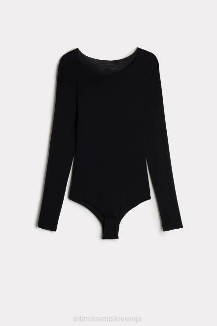 Intimissimi ženske 019-črna oblačila 2R8X1451 bodi z dolgimi rokavi iz modala in kašmirja