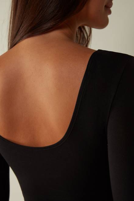 Intimissimi ženske 019-črna oblačila 2R8X1465 modalni bodi z dolgimi rokavi in ​​velikim izrezom