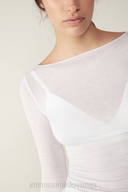 Intimissimi ženske 001-bela oblačila 2R8X1407 Ultralahek pulover iz modalnega kašmirja z ladjastim izrezom