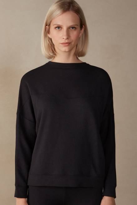 Intimissimi ženske 019-črna oblačila 2R8X1342 pulover z okroglim izrezom iz modala in kašmir flisa