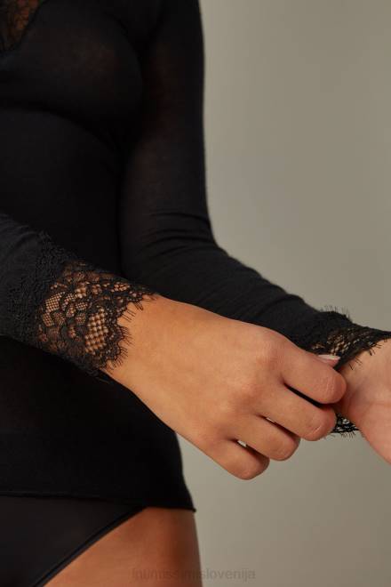 Intimissimi ženske 019-črna oblačila 2R8X1429 modalna ultralahka dolga čipkasta srajca iz kašmirja
