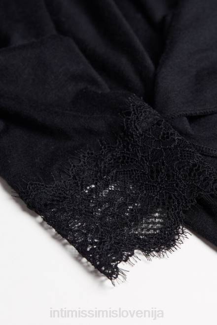 Intimissimi ženske 019-črna oblačila 2R8X1429 modalna ultralahka dolga čipkasta srajca iz kašmirja