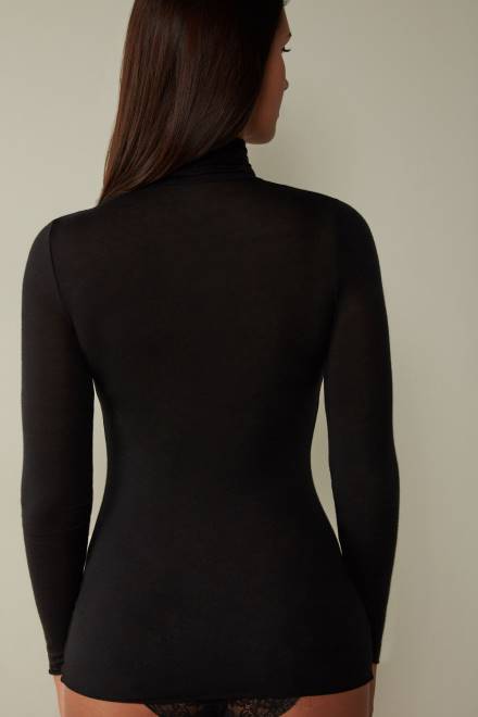 Intimissimi ženske 019-črna oblačila 2R8X1447 modalni ultralahki top z visokim ovratnikom iz kašmirja
