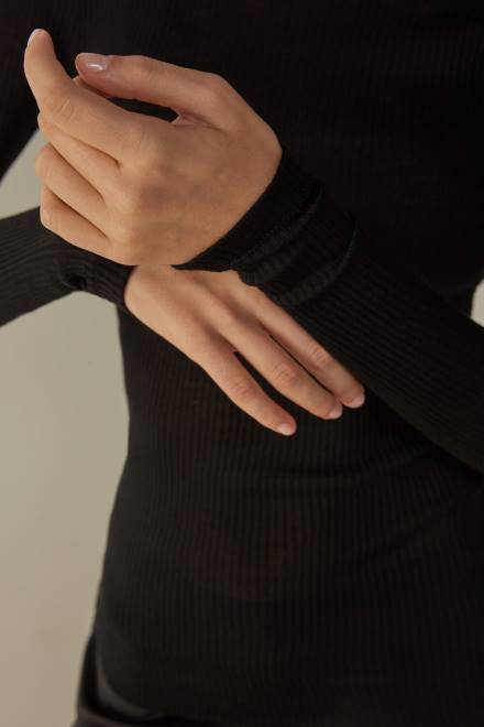 Intimissimi ženske 019-črna oblačila 2R8X1448 cevasti top z dolgimi rokavi in ​​visokim ovratnikom iz volne in svile