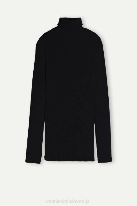 Intimissimi ženske 019-črna oblačila 2R8X1448 cevasti top z dolgimi rokavi in ​​visokim ovratnikom iz volne in svile